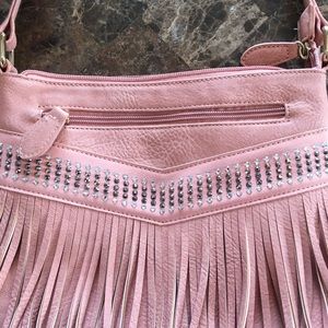 Pink bling/ fringe long strap purse